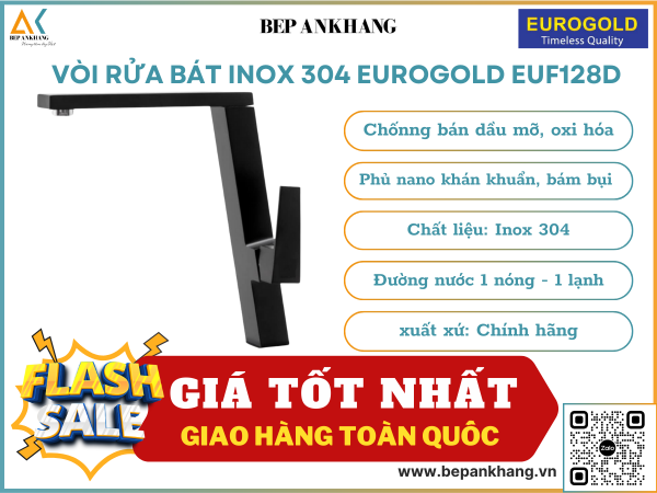 Vòi rửa bát inox 304 Eurogold EUF128D